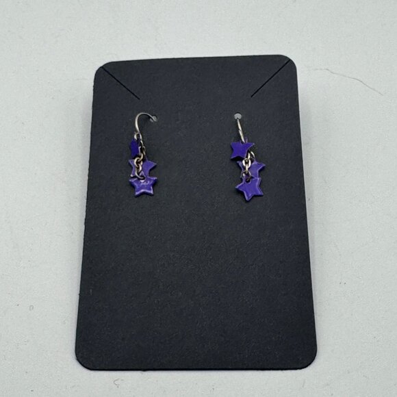Purple Star Dangle Earrings With Silver-Tone Hooks - Picture 2 of 3